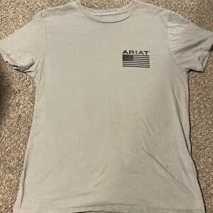 Ariat tshirt with American flag on back. Color gray. Size small
